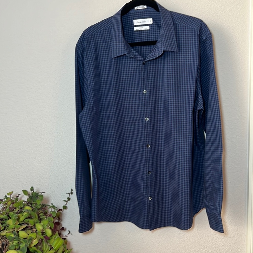 Calvin Klein Infinite Cool Slim Fit Button Up Long Sleeve Shirt Blue Mens Sz XL